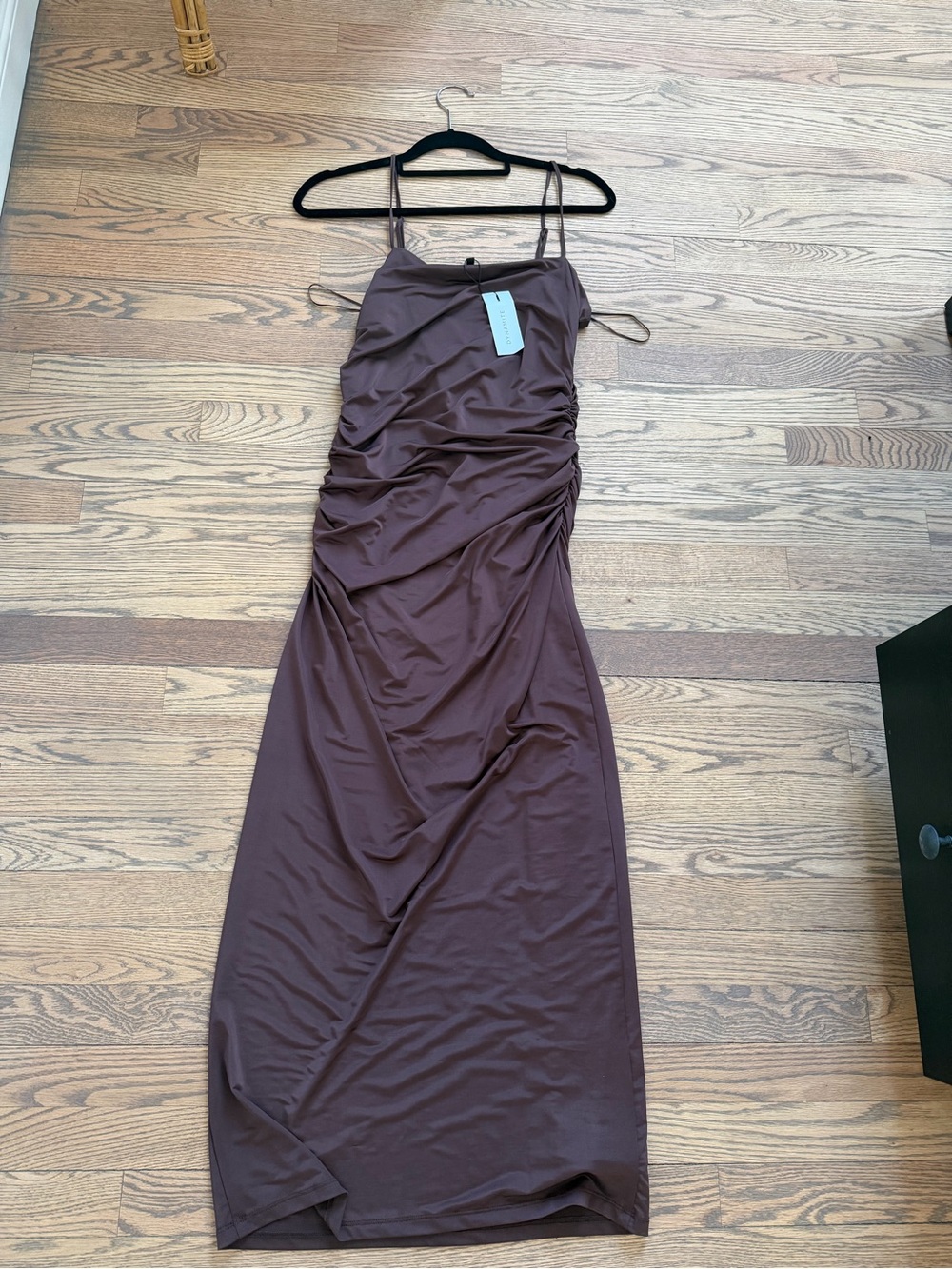 Dynamite Brown Ruched Spaghetti-Strap long Dress